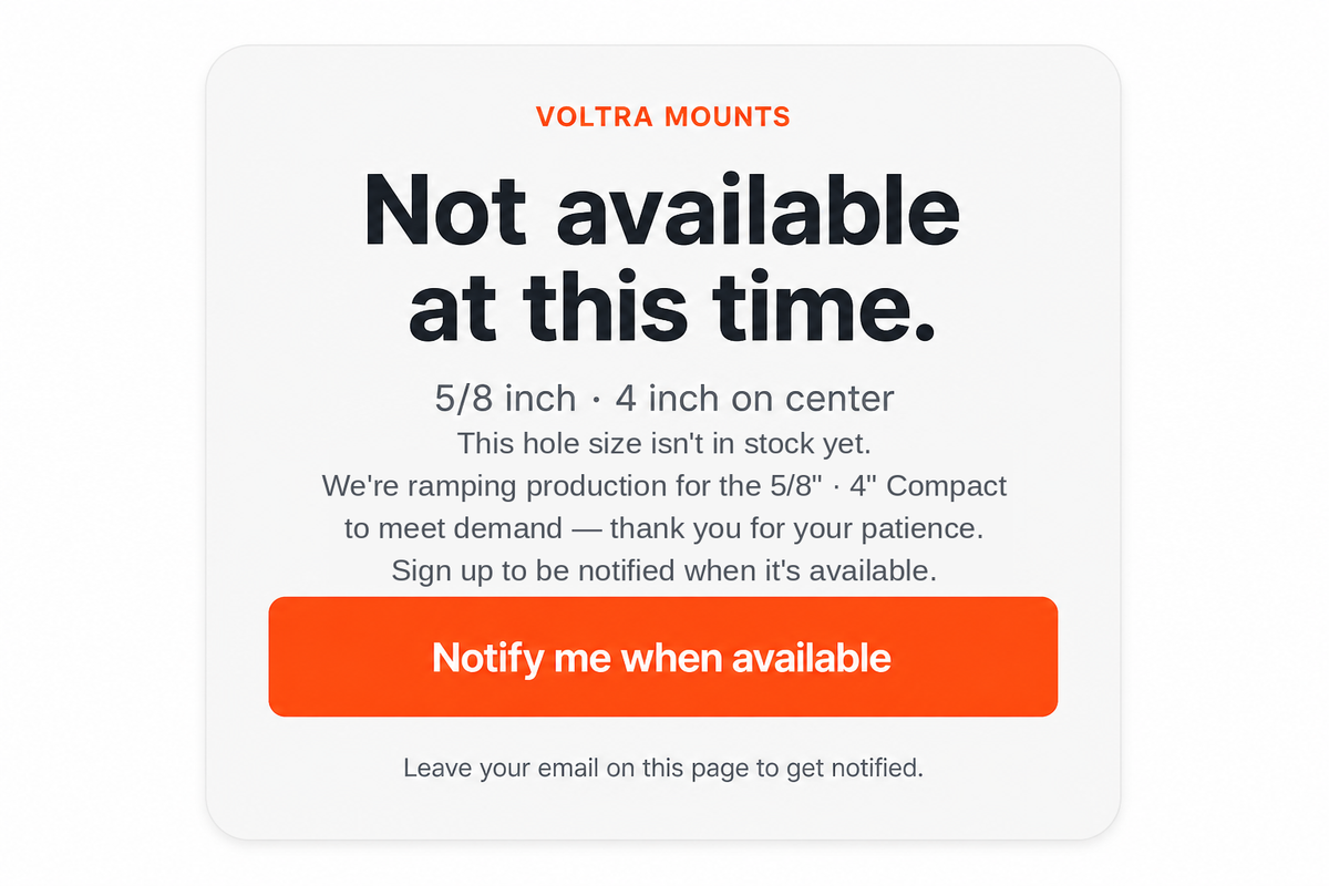 5/8" · 4" on center — not available; we're working to meet demand — sign up to be notified