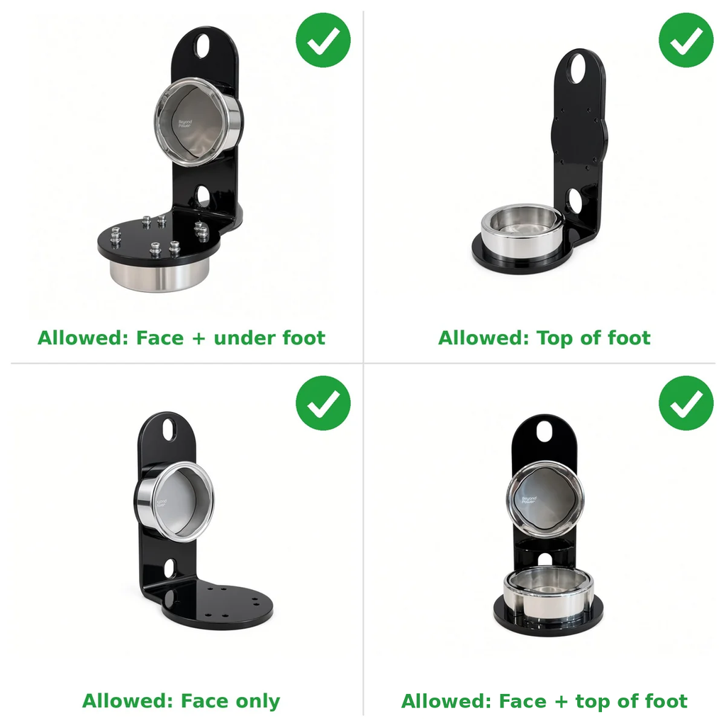 Tall Upright Mount: allowed VOLTRA I configurations: face + under foot, top of foot, face only, face + top of foot