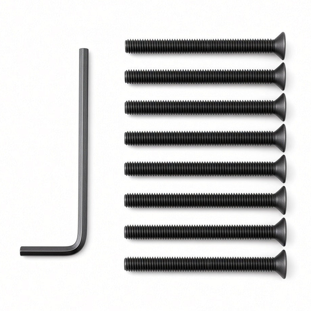 Travel Platform Doubler 45 mm hardware kit — eight M4×0.7×45 mm countersunk screws and 2.5 mm Allen wrench